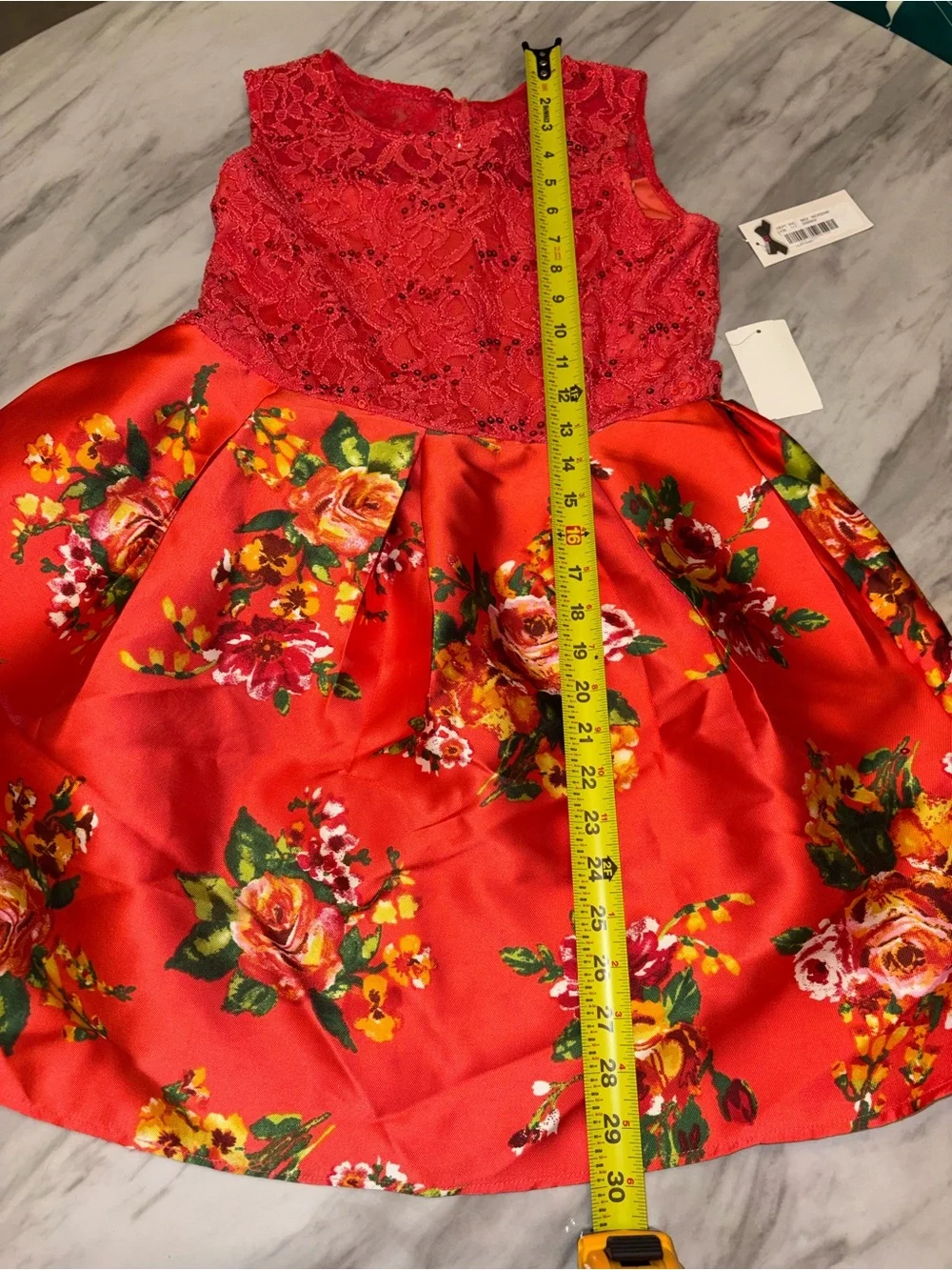 NWT Teeze Me Girl Coral Floral Sequined Lace Dress Size 14